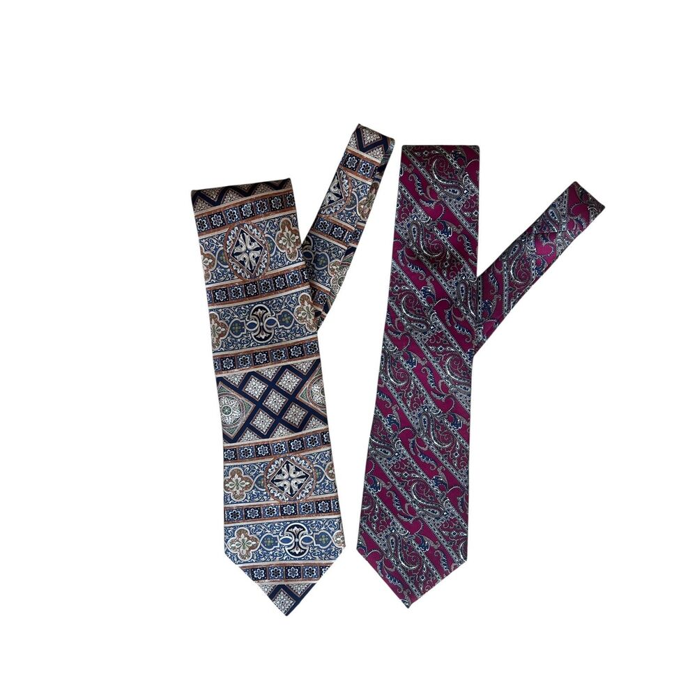 Vintage Christian Dior Silk Tie Bundle Paisley + Geometric 2pc
